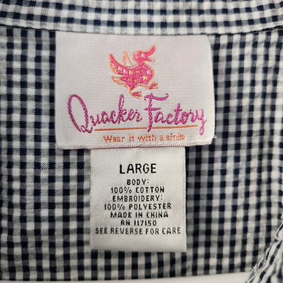 Quacker Factory Vintage Nautical Lighthouse Embroidered Gingham Shirt L Retro - Picture 3 of 7